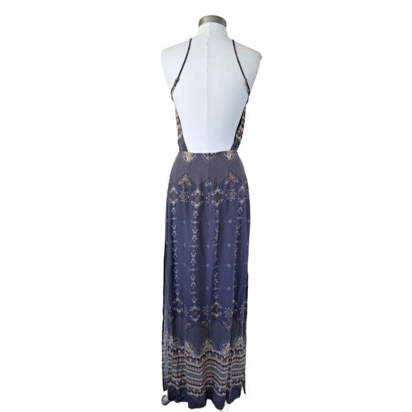 FARM RIO Halter Open Back Maxi Dress Size Large (runs small) Washed Indigo - Picture 3 of 12